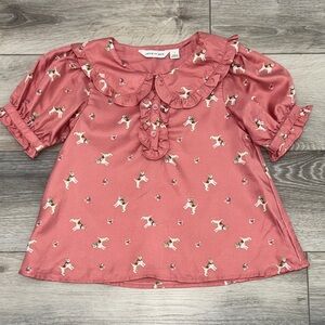 Janie and Jack Pink Silky Blouse with Dog Print